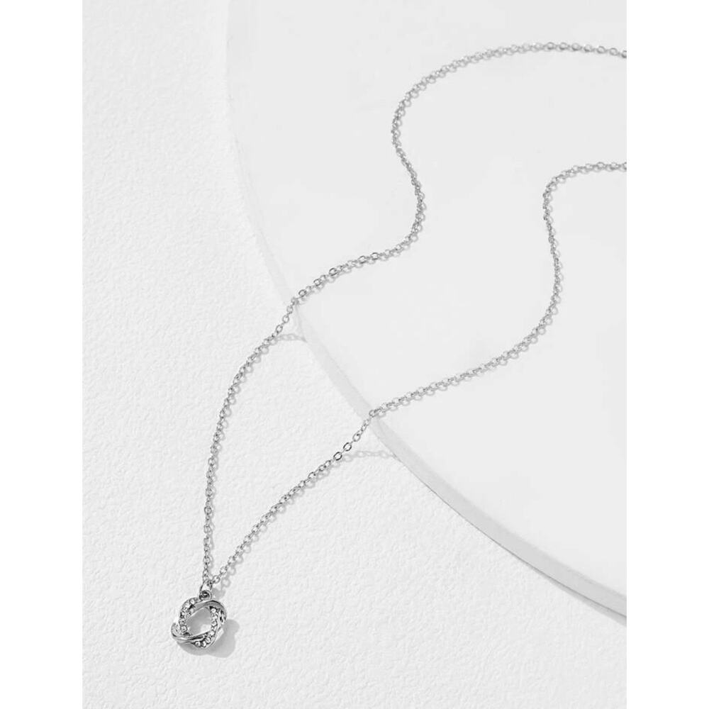 Elegant Silver Chain Circle Design Rhinestone Crystal Decor Ring Charm Necklace